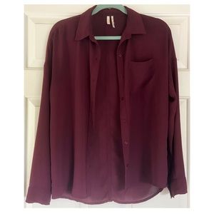frenchie | Burgundy Button-Up Blouse Long Sleeve